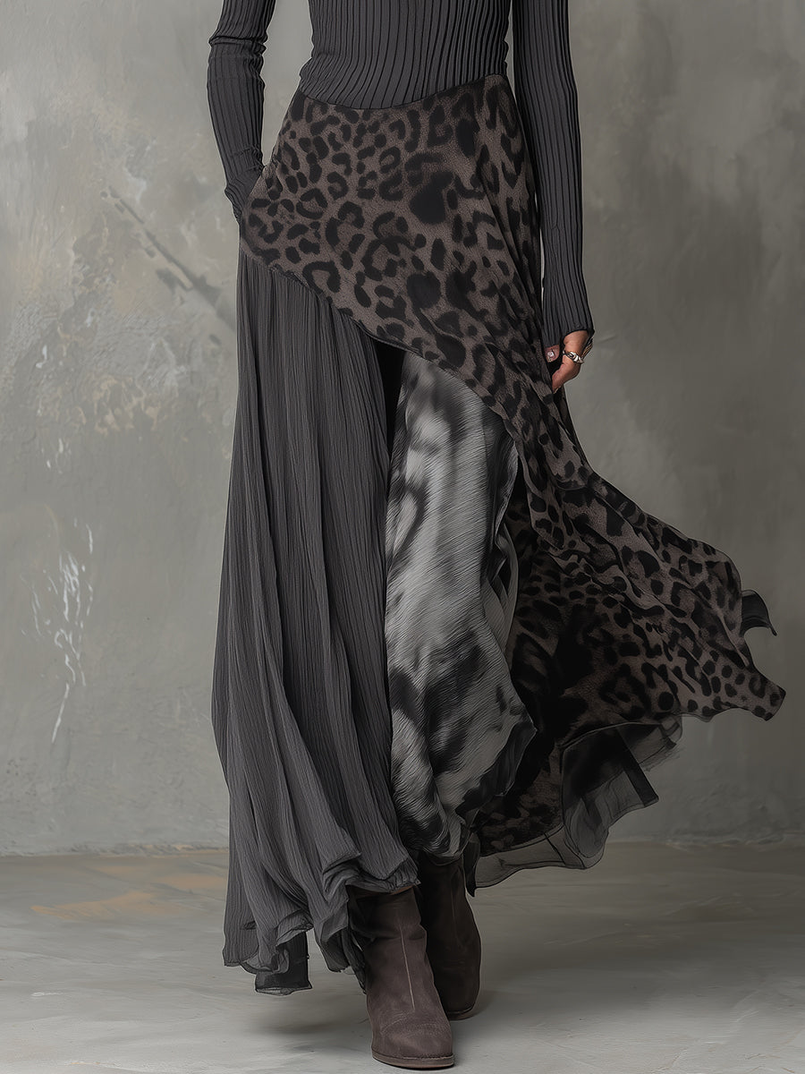 Martina | Long bohemian-style dress with leopard print