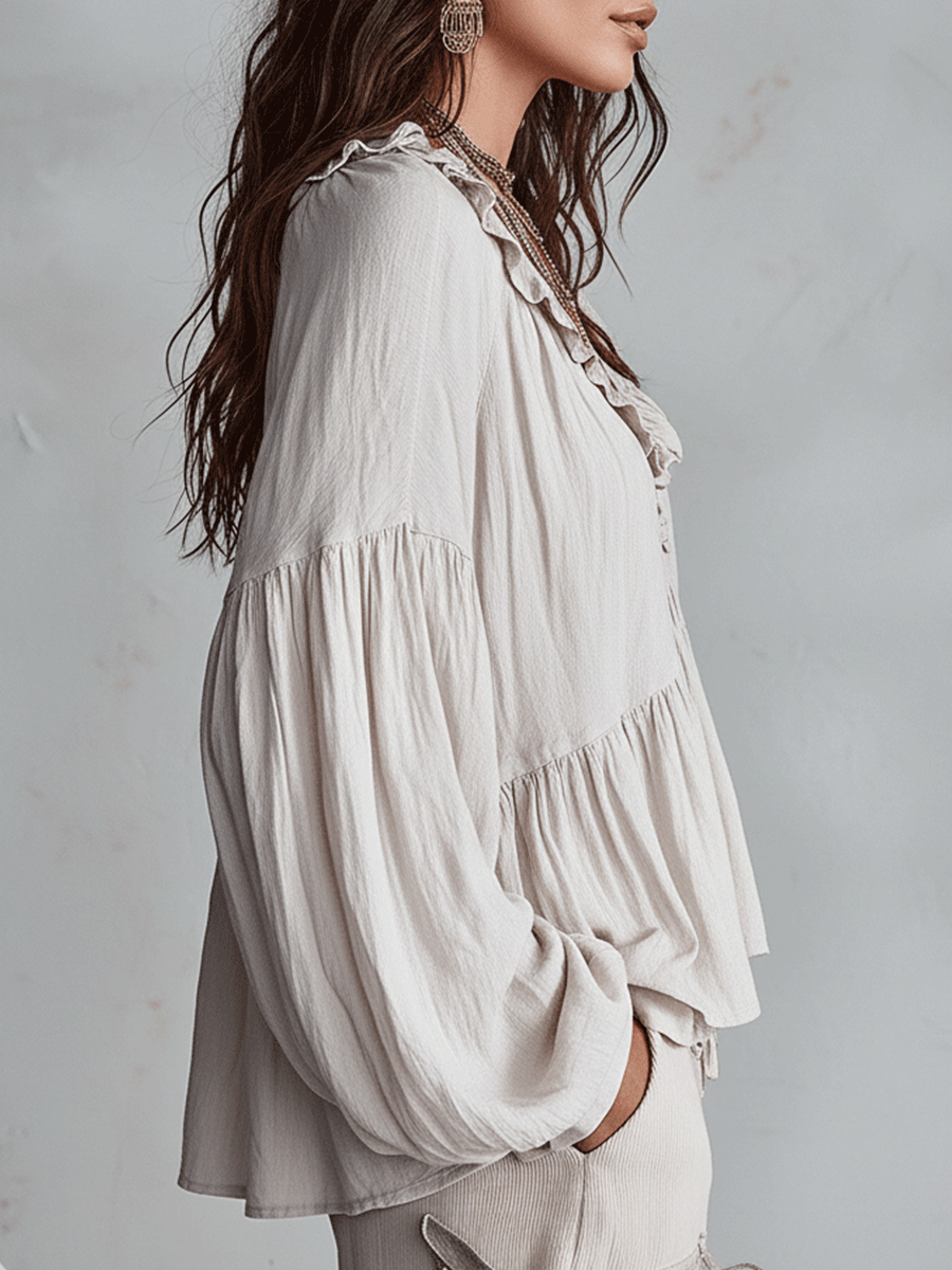 Laurie | Airy Vintage-Inspired Ruffle Soft Ruffle Bohemian Blouse