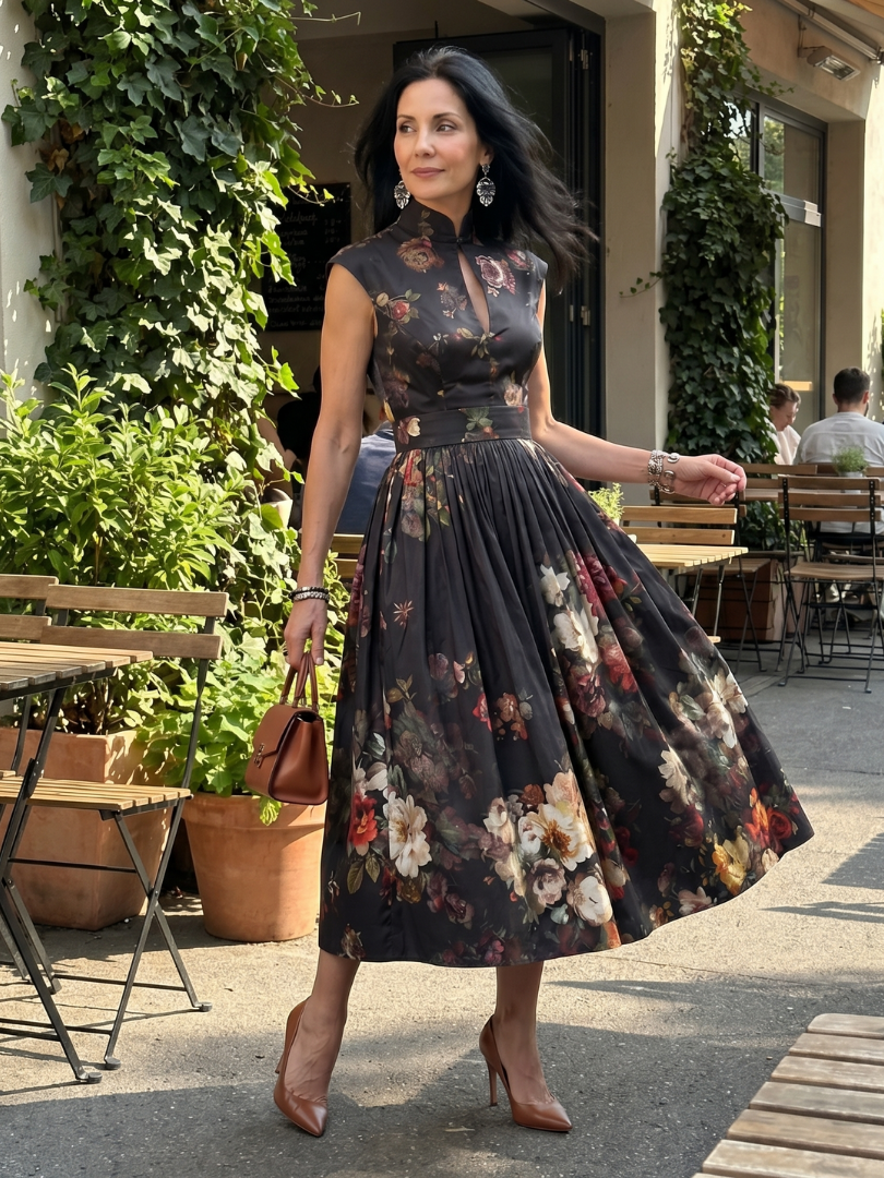 Greta | High Neck Keyhole Floral Midi Dress