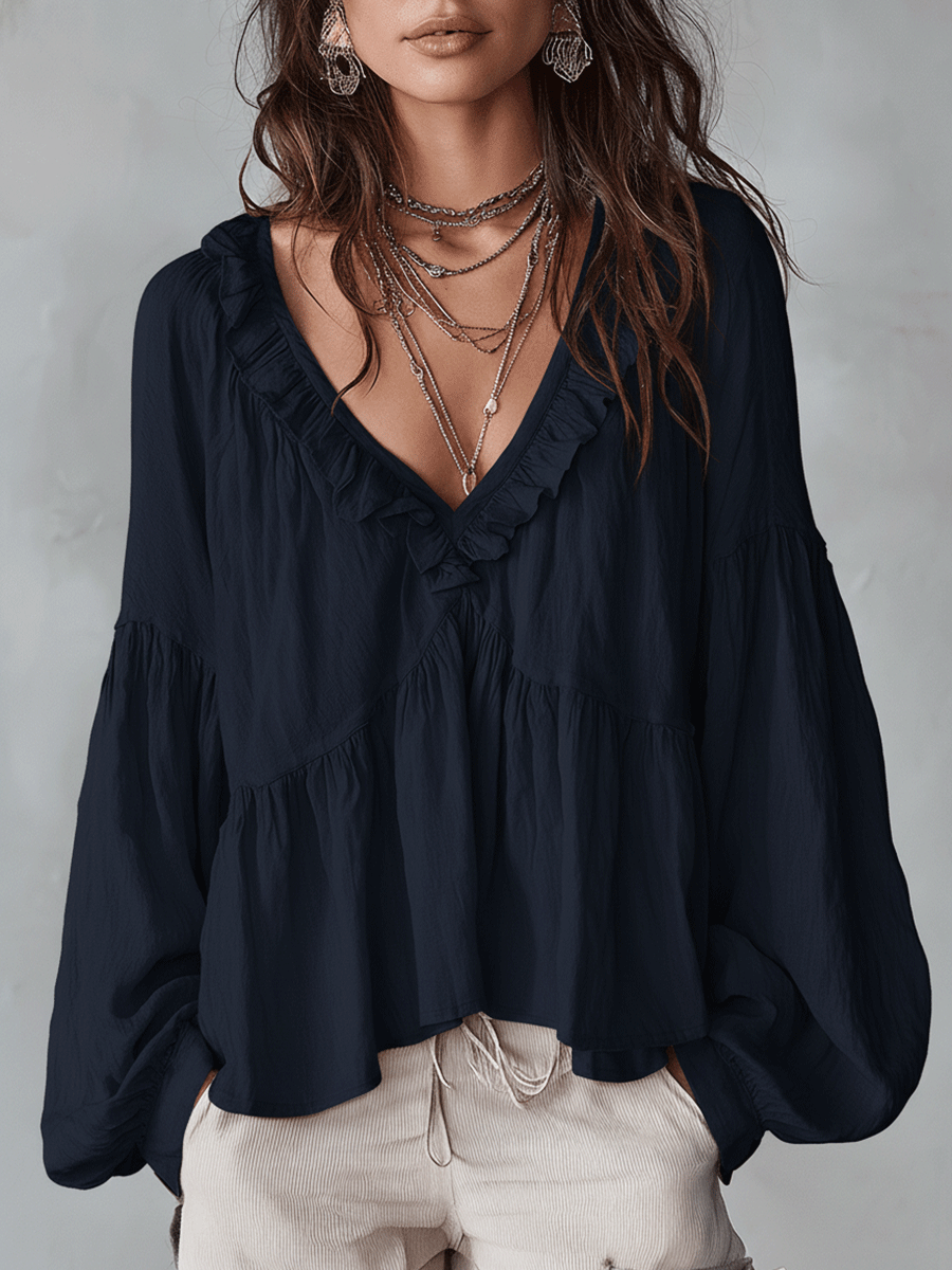 Laurie | Airy Vintage-Inspired Ruffle Soft Ruffle Bohemian Blouse