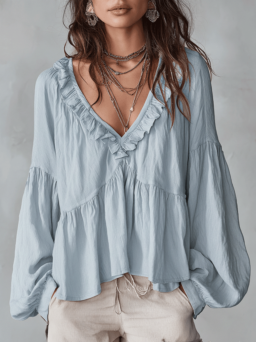 Laurie | Airy Vintage-Inspired Ruffle Soft Ruffle Bohemian Blouse