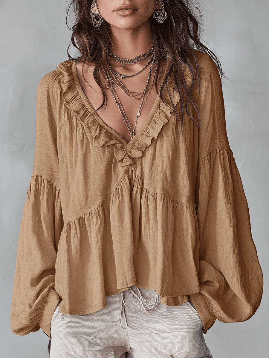 Laurie | Airy Vintage-Inspired Ruffle Soft Ruffle Bohemian Blouse