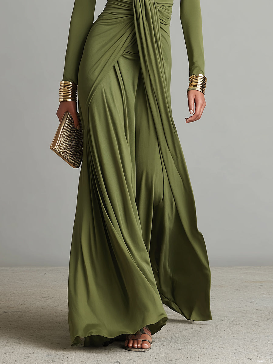 Olive | Silk Maxi Dress V-Neck