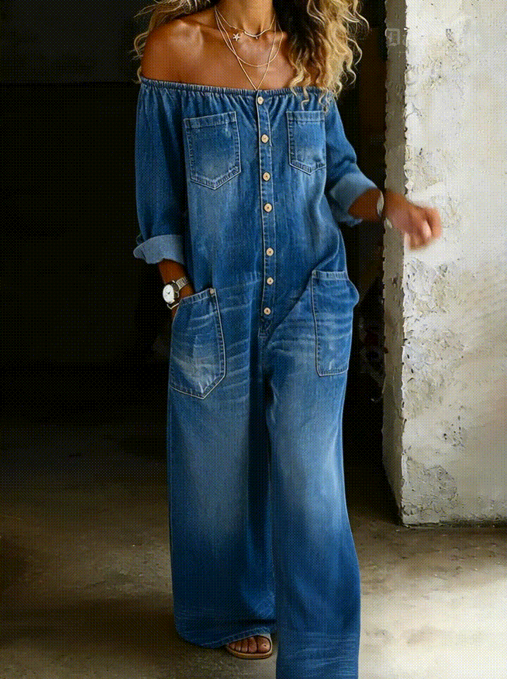 Elena | Denim Jumpsuit with Off-Shoulder Design