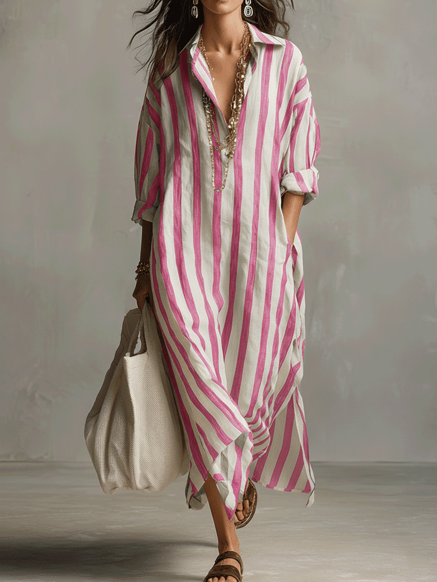 Angelica | Casual Striped Shirt Bohemian Style Maxi Dress