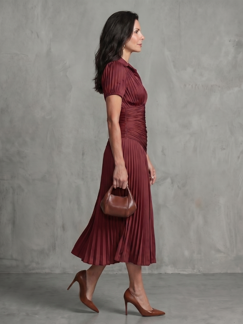 Theodora | Pleated Waist Stripe Midi Dress