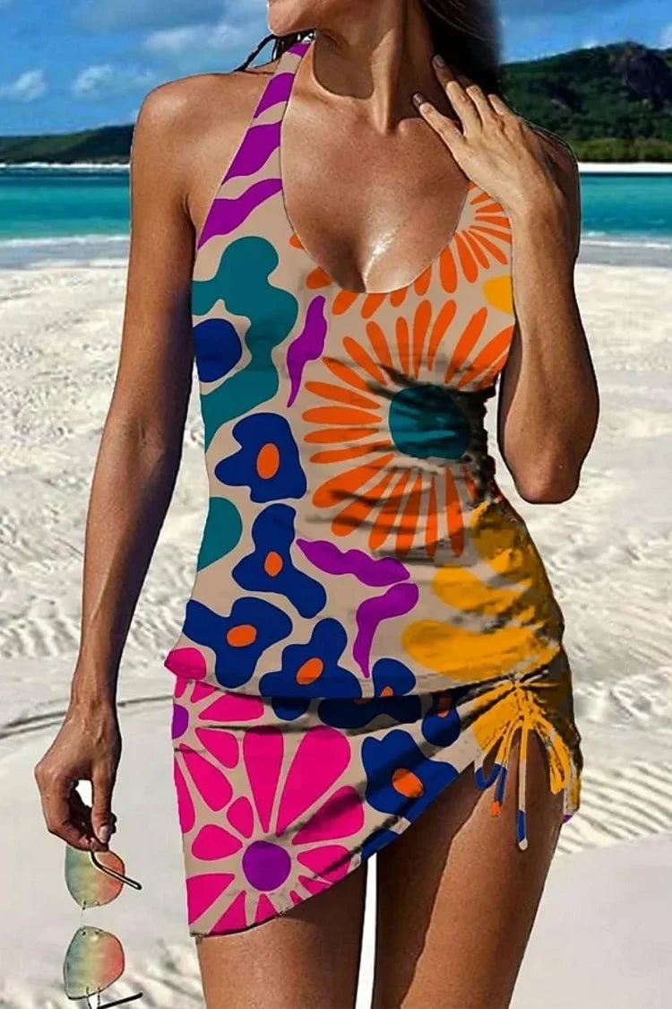Fiesta | Floral Tankini Set with Graphic Design that Covers the Stomach