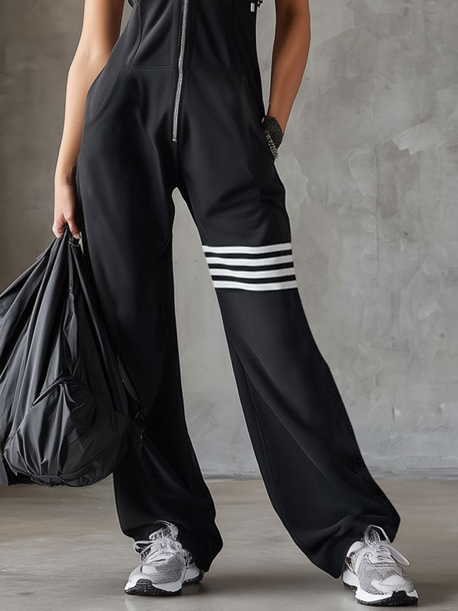 Giada | Retro Sports Hooded Striped Jumpsuit
