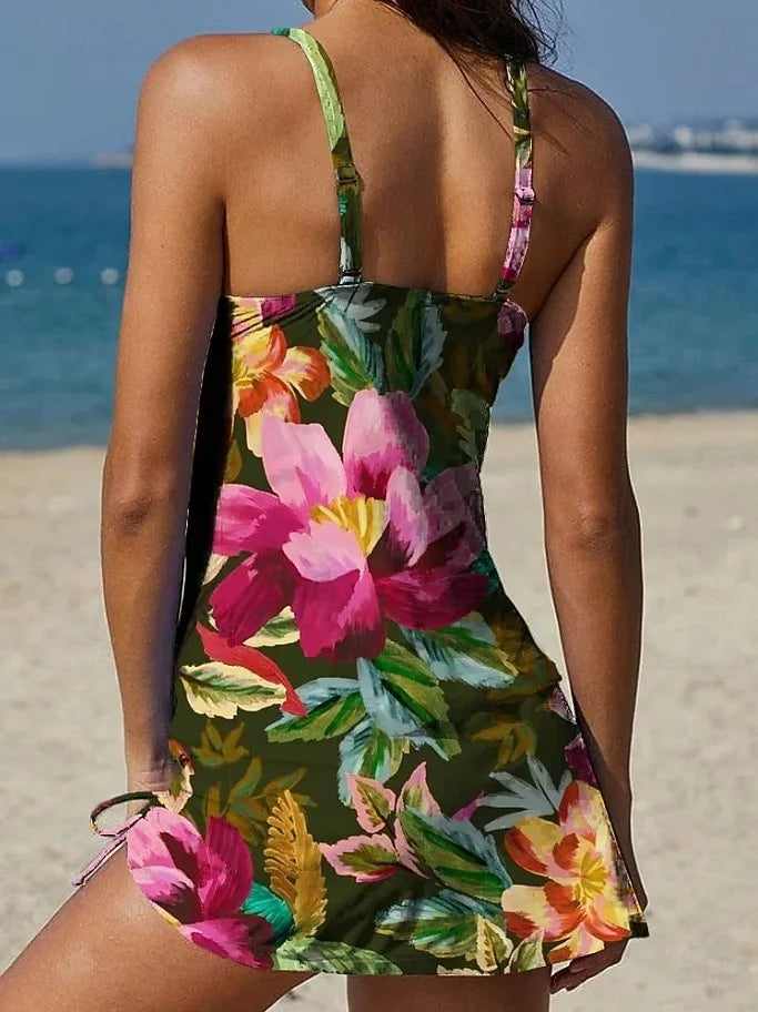 Fiesta | Floral Tankini Set with Graphic Design that Covers the Stomach