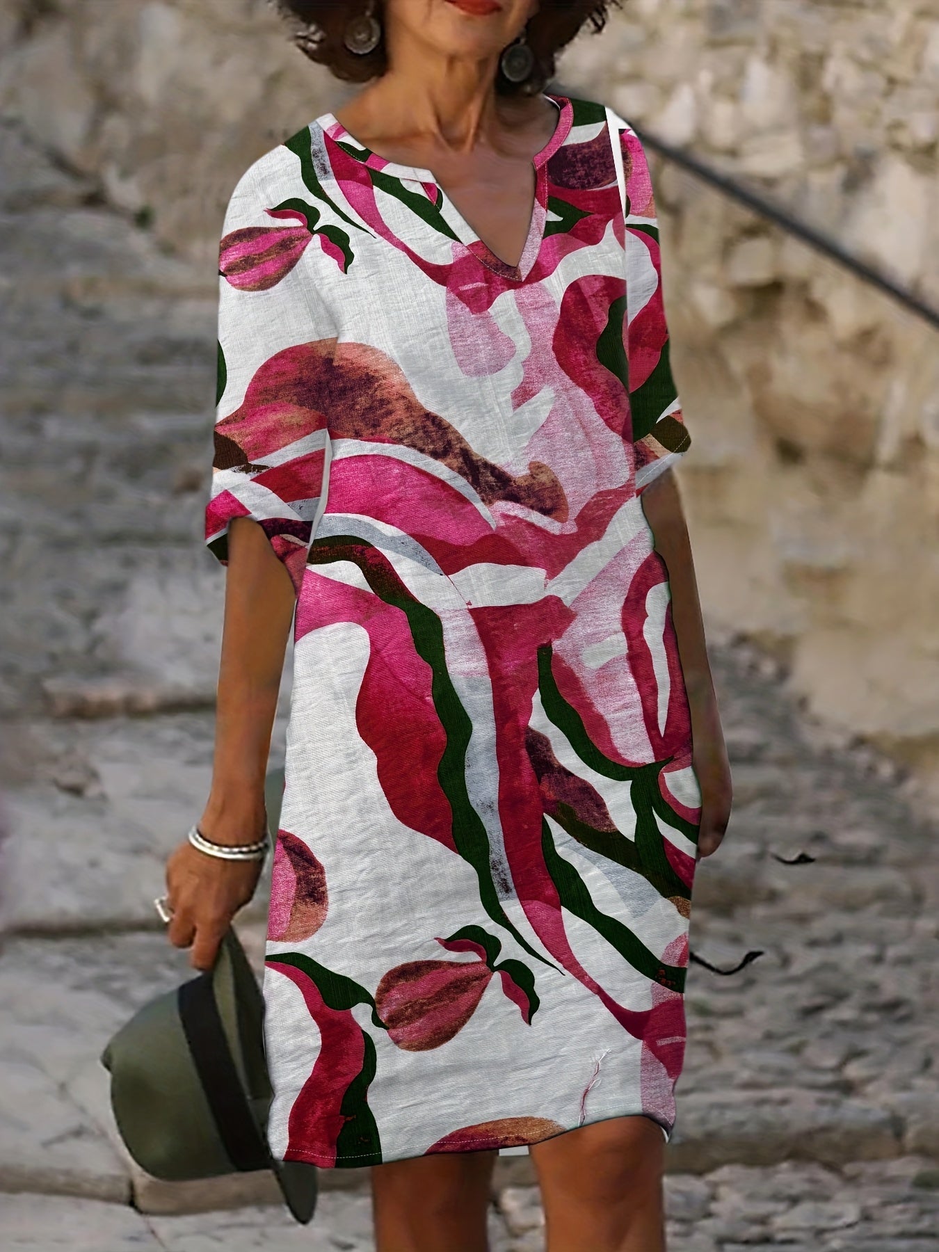 Pauleen | Printed V-Neck Midi Dress