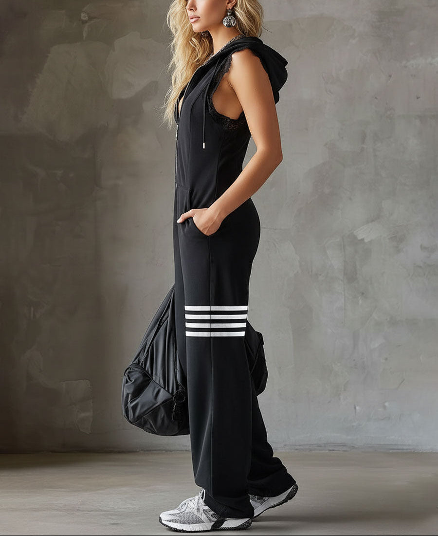 Giada | Retro Sports Hooded Striped Jumpsuit