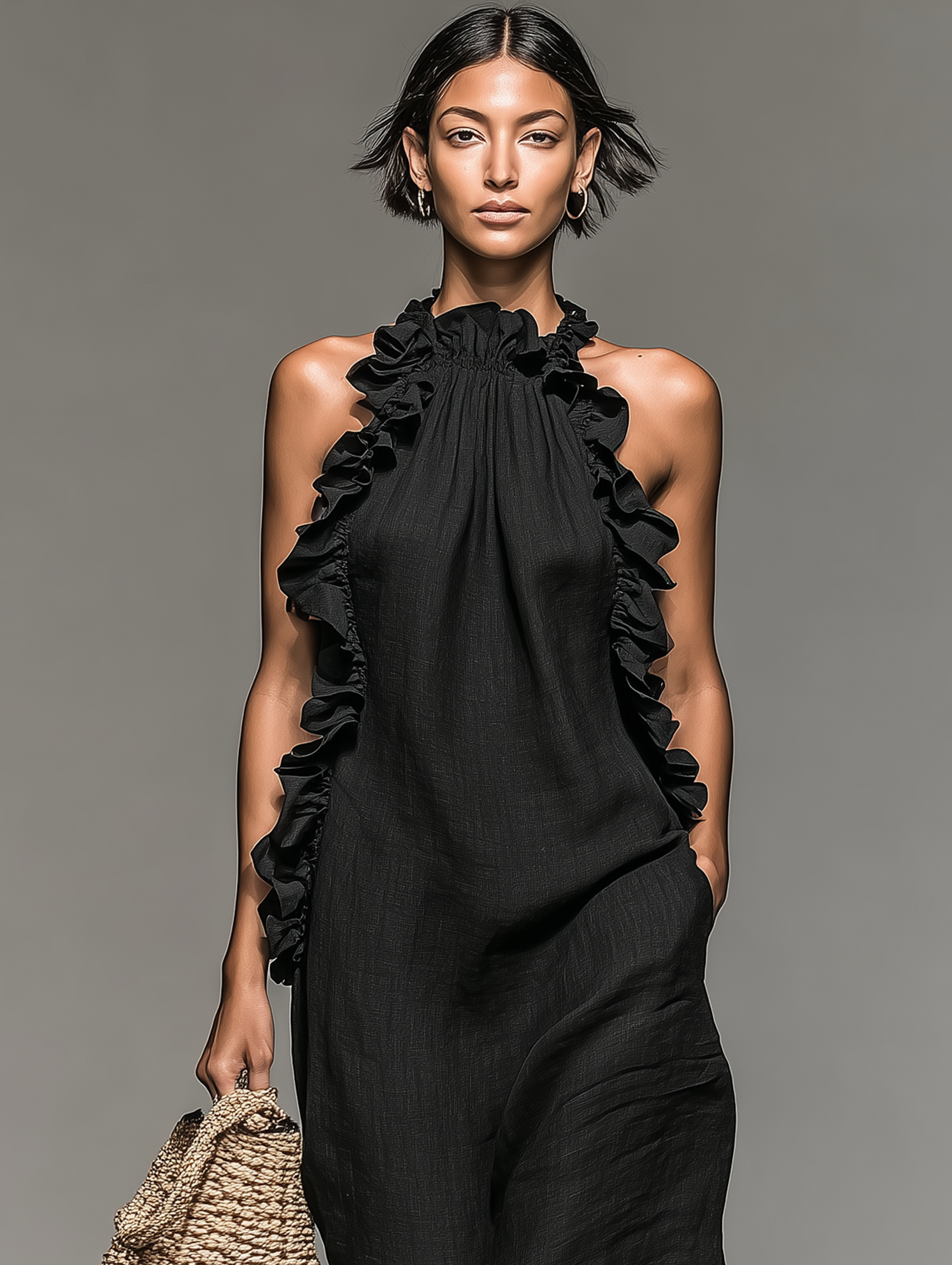 Tamara | Minimalist Linen-blend Sleeveless Maxi Dress With Ruffle Details