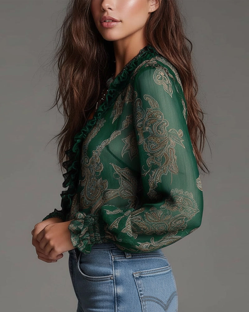 Katie | Refined Blouse with Half-Zip and Ruffles