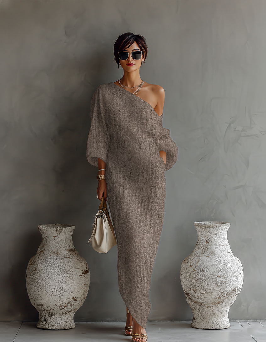 Demi | Ivory Linen Dress Off-Shoulder
