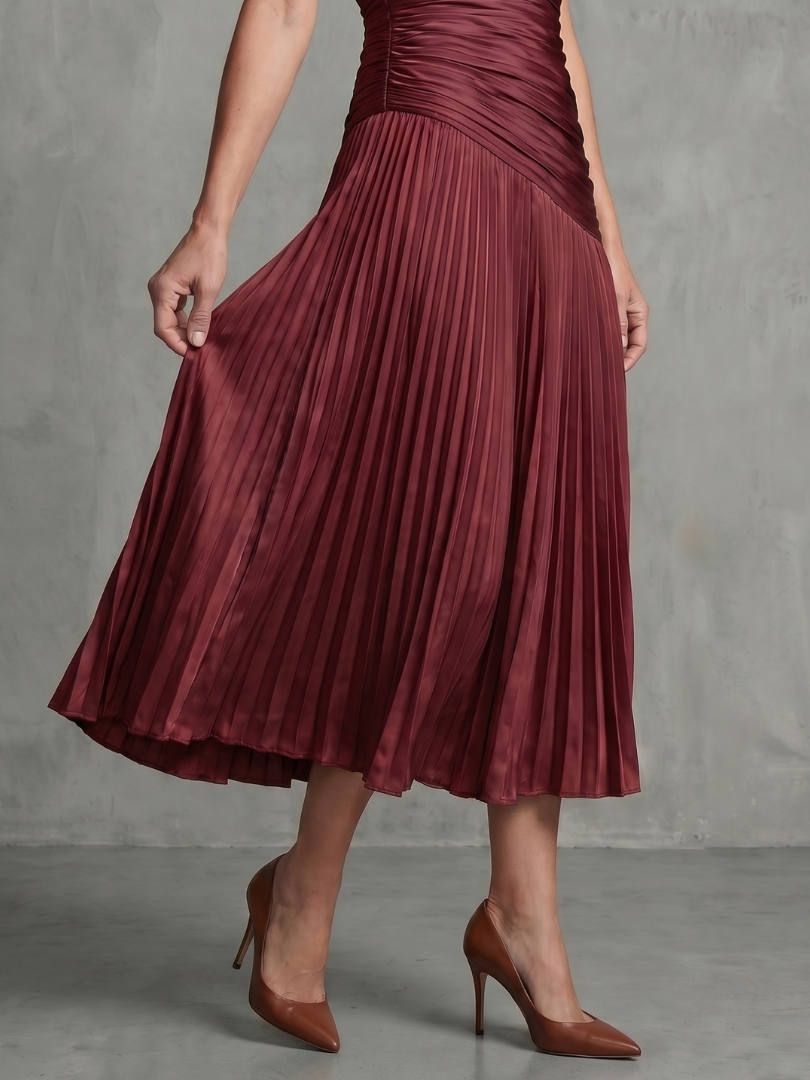 Theodora | Pleated Waist Stripe Midi Dress