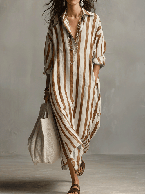 Angelica | Casual Striped Shirt Bohemian Style Maxi Dress