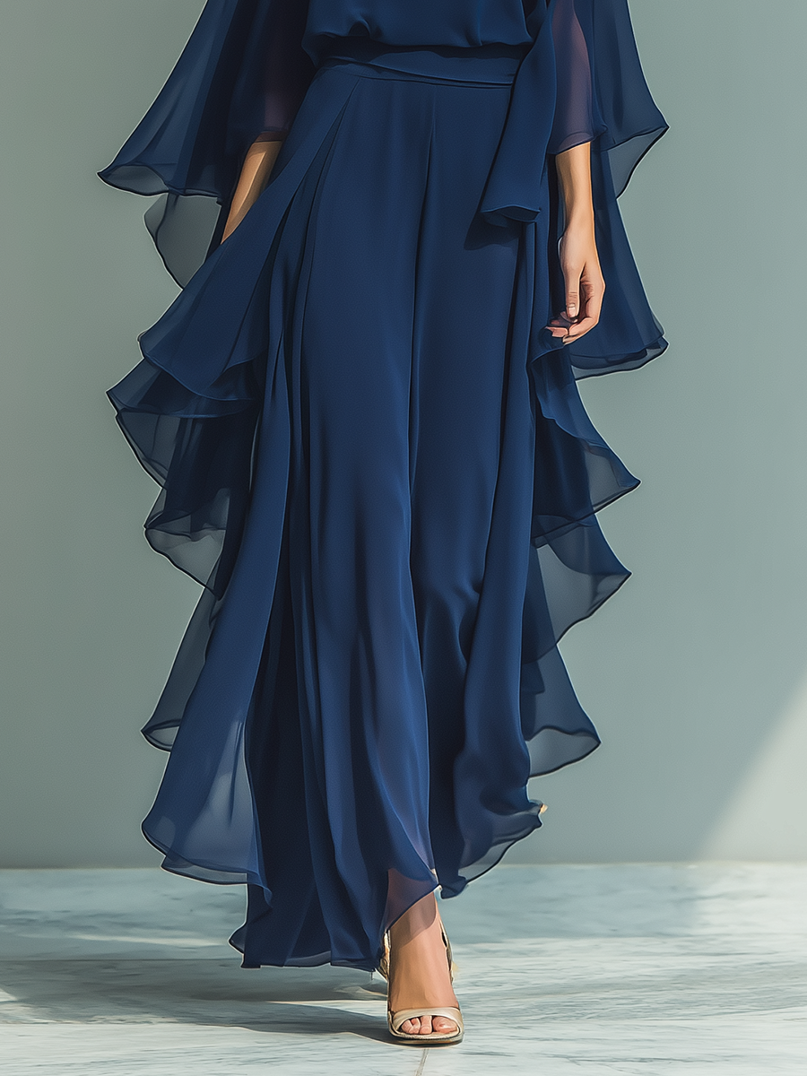 Nora | Navy Blue Chiffon Ruffle Set