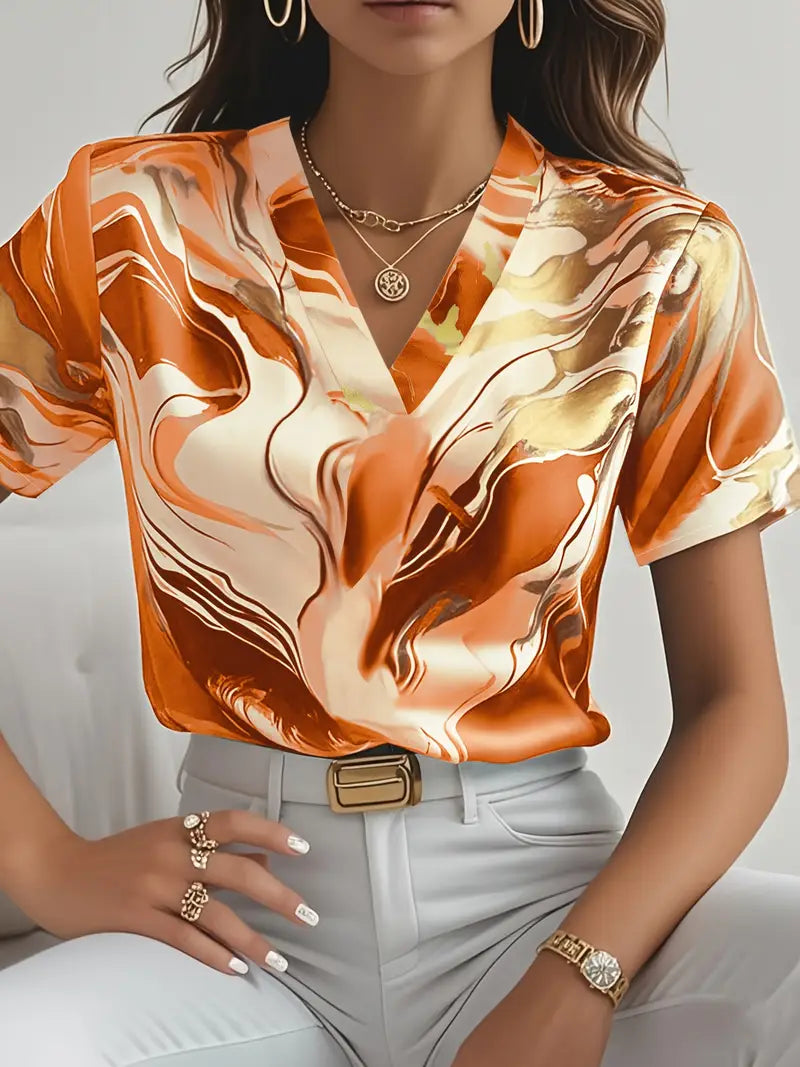 Mildred | Marble Print Short Sleeve Shirt