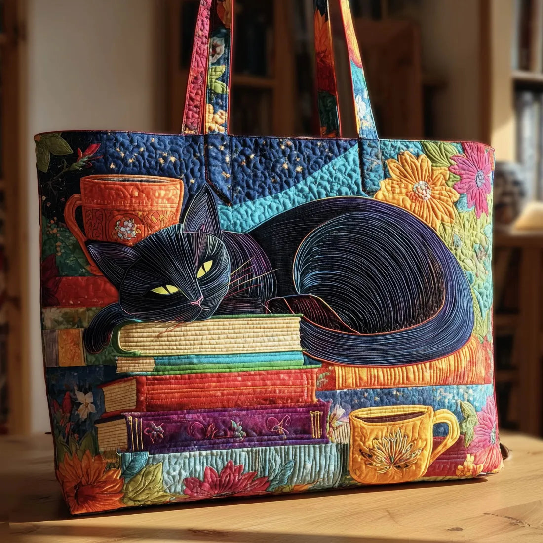 Nara | Handmade Chat Noir Bag with Books and Mugs
