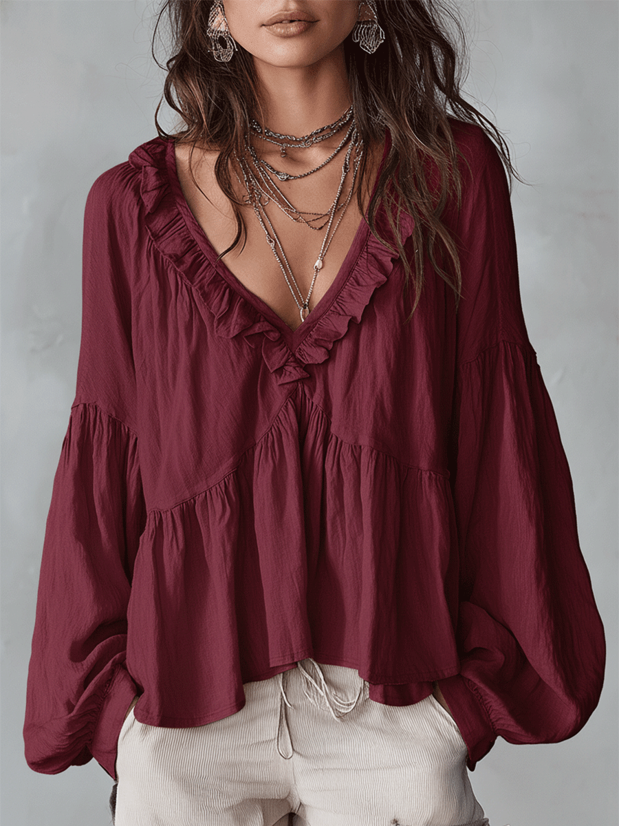 Laurie | Airy Vintage-Inspired Ruffle Soft Ruffle Bohemian Blouse