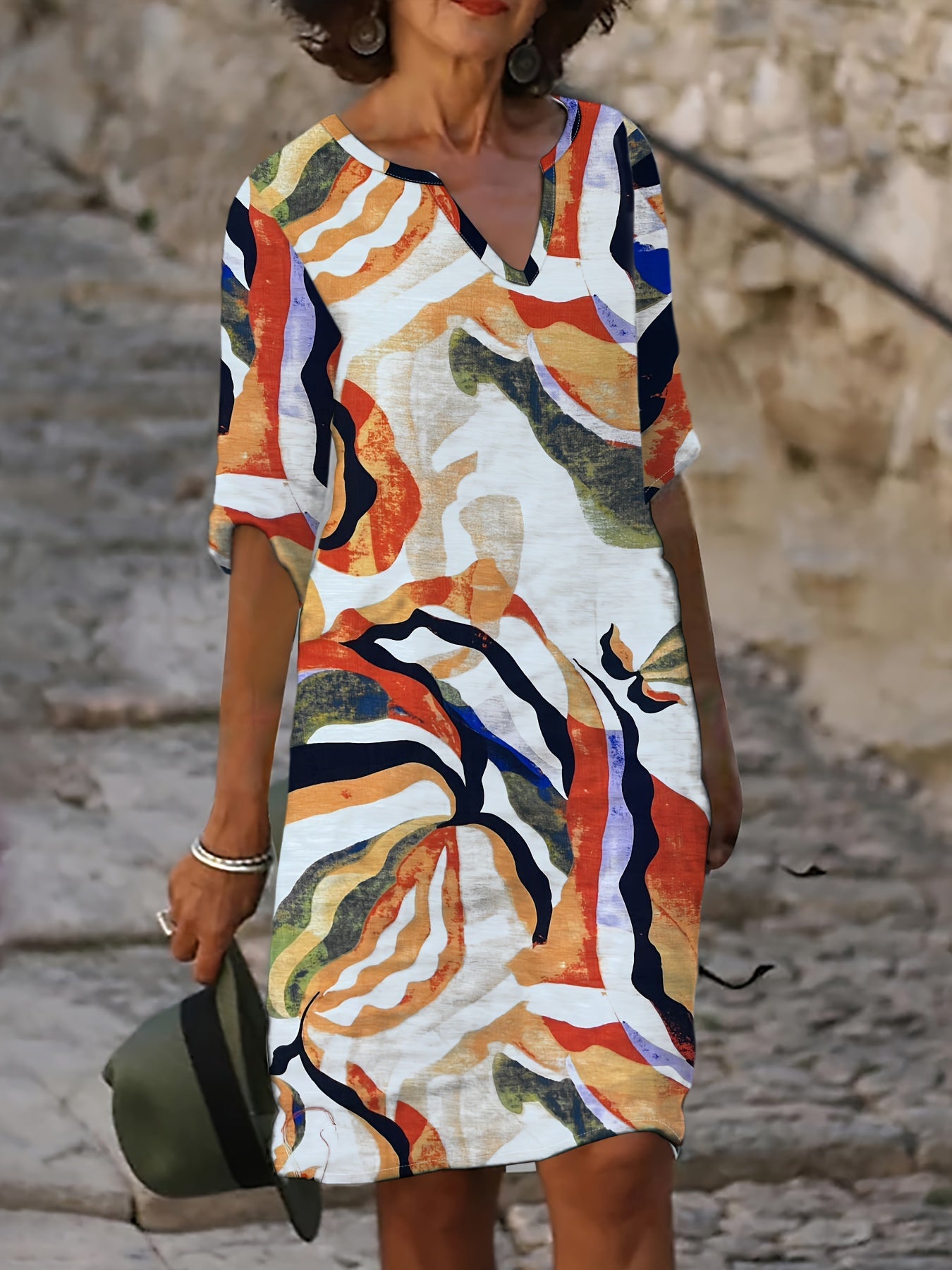 Pauleen | Printed V-Neck Midi Dress