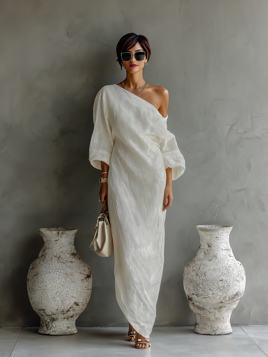 Demi | Ivory Linen Dress Off-Shoulder
