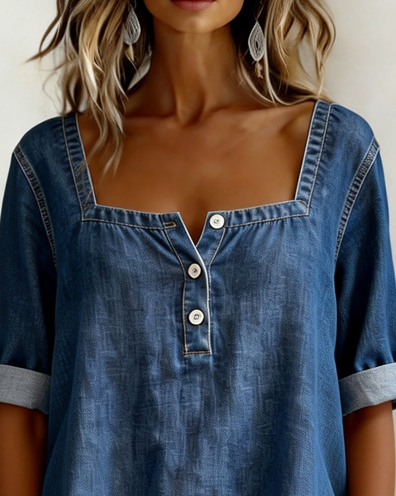 Avélia | Square Collar Denim Shirt
