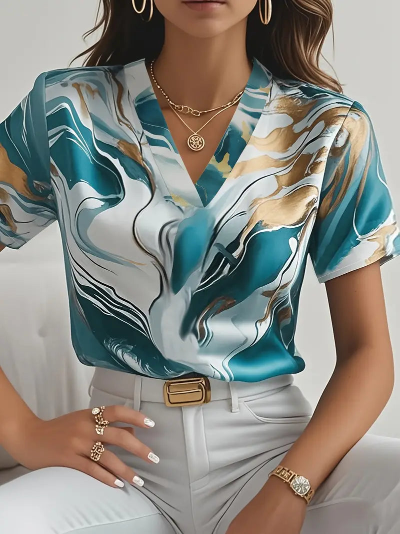 Mildred | Marble Print Short Sleeve Shirt