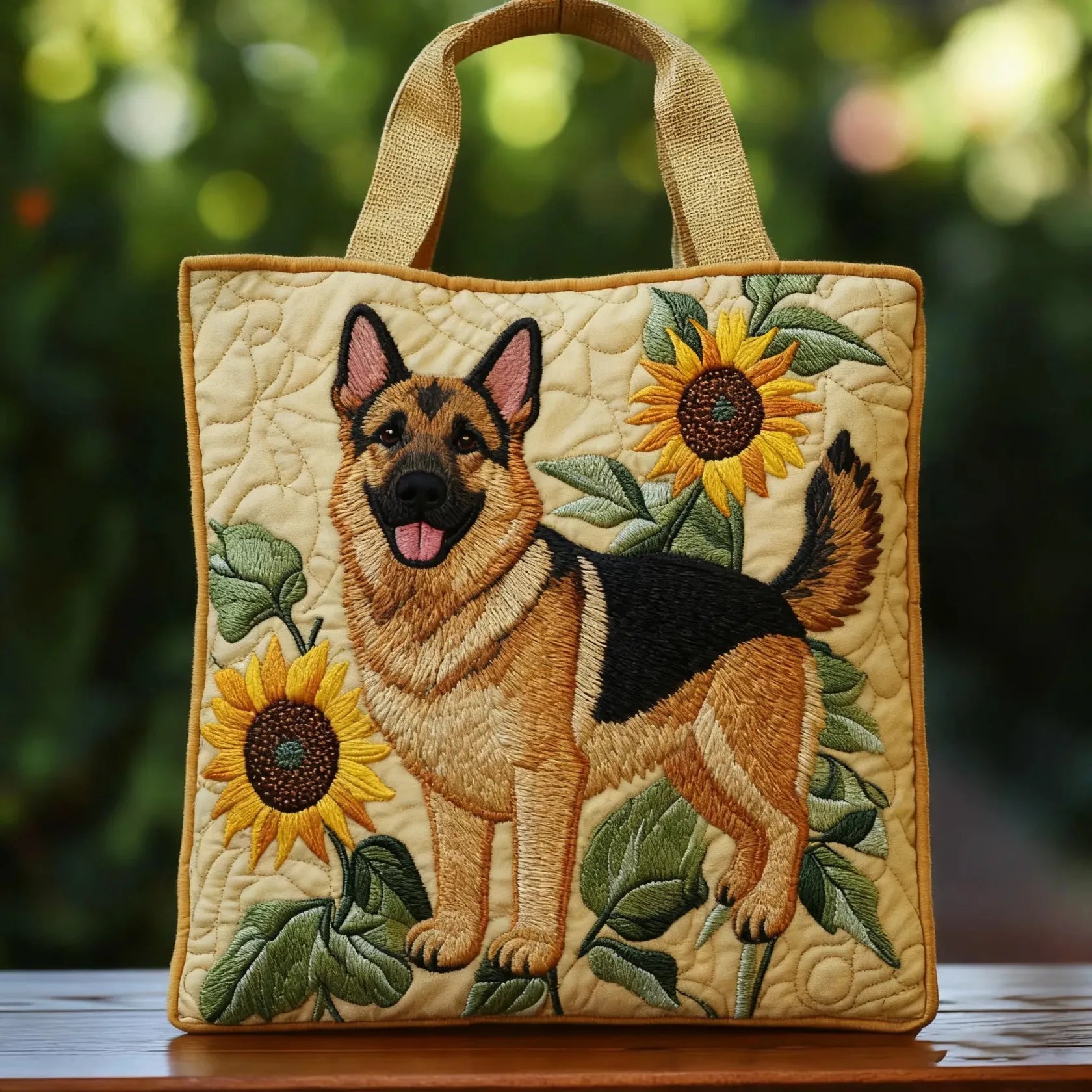 Gwayne | Artisanal Floral Tote Bag German Shepherd