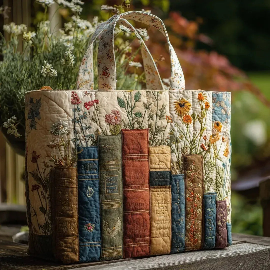 Marianne | Handmade Matelassé Bag: Books and Flowers