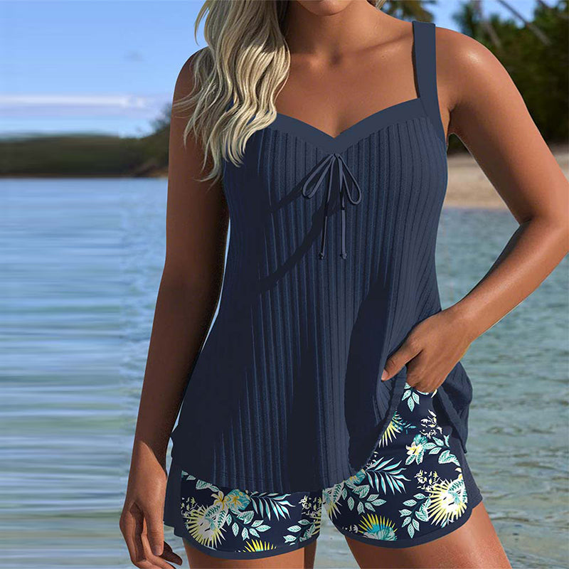 Deborah | Striped Tankini with Two-Piece Beach Shorts