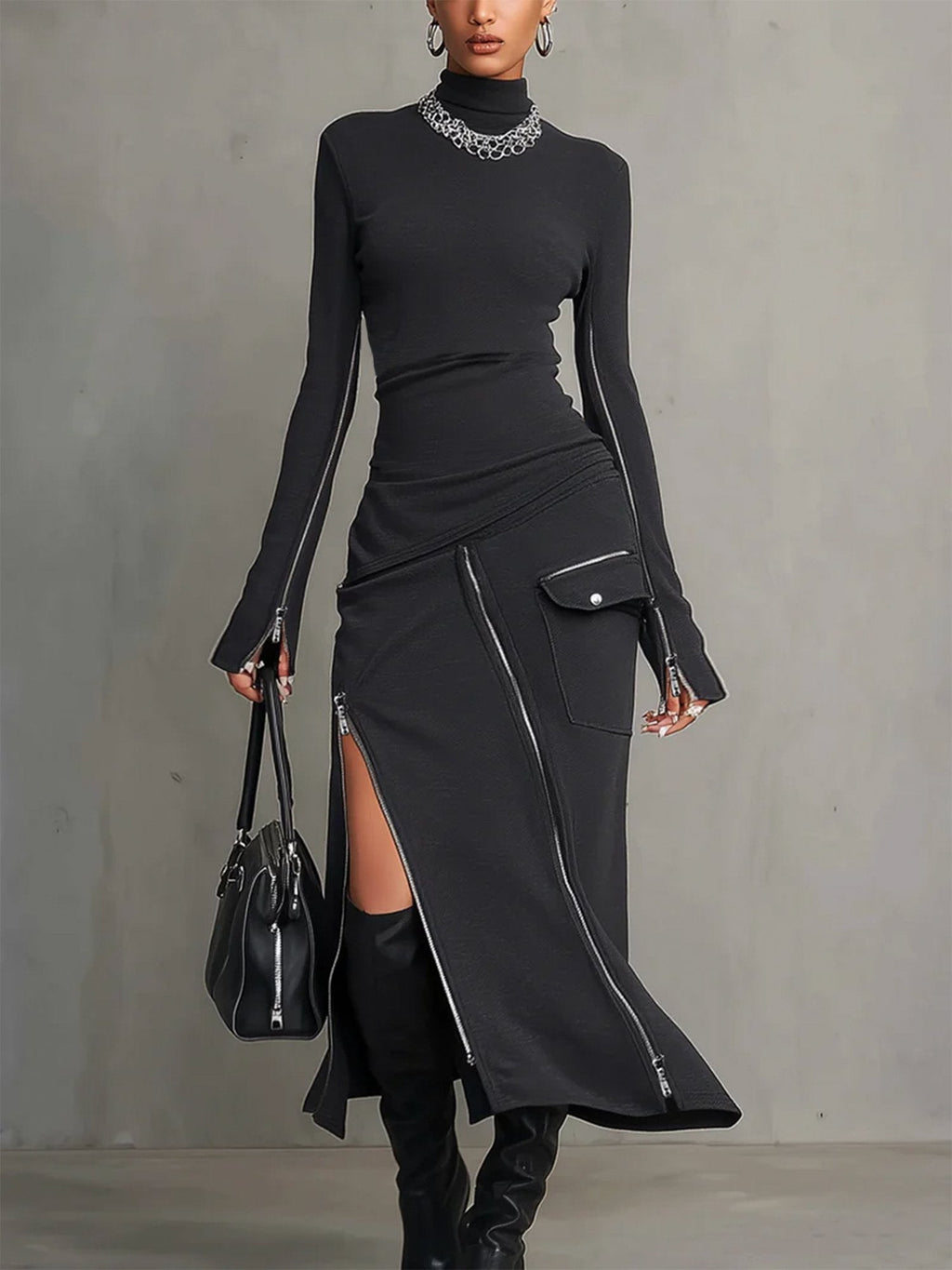 Elena | High-Neck Zipper Pocket Set