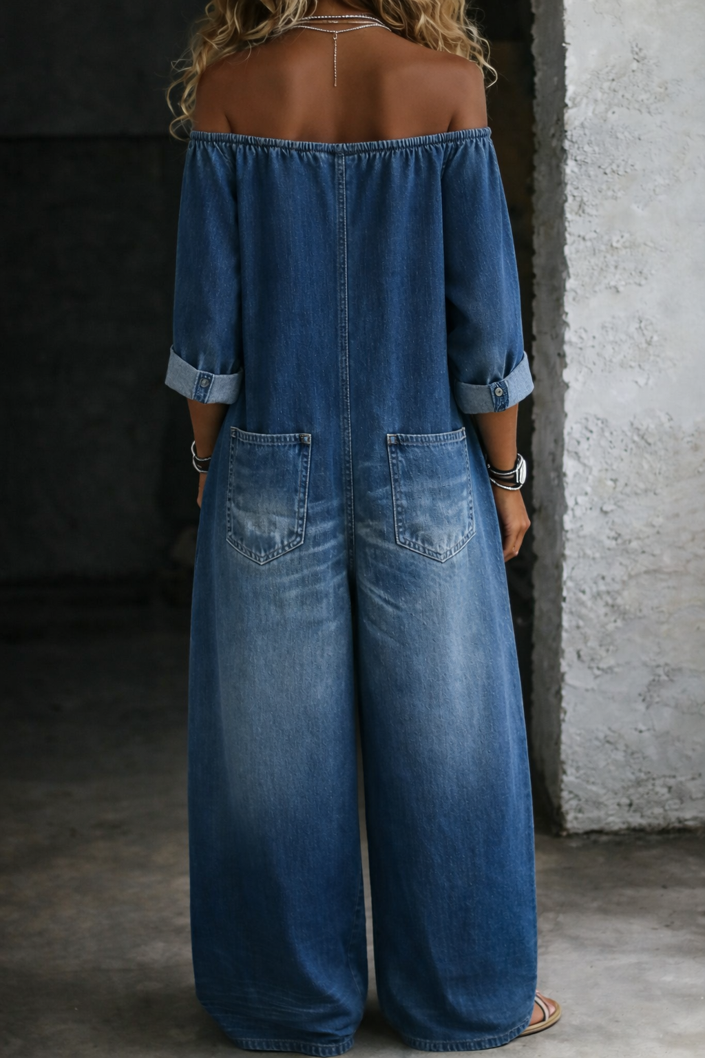 Elena | Denim Jumpsuit with Off-Shoulder Design