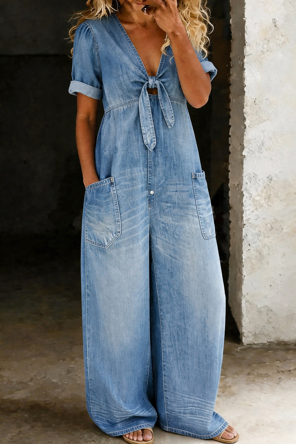 Maya | Denim Jumpsuit with V-Neck