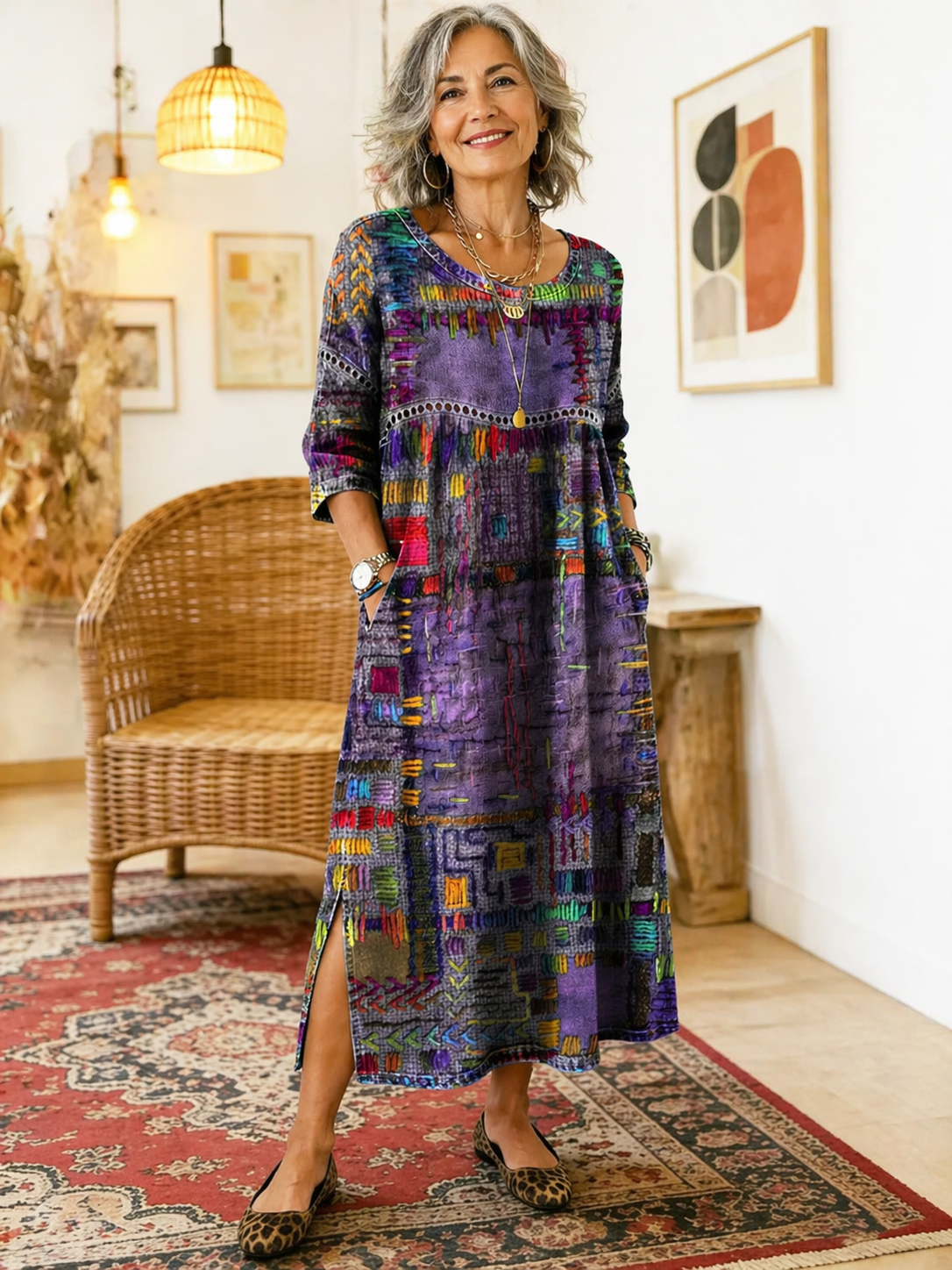 Moira  | Denim Dress with Ethnic Patchwork