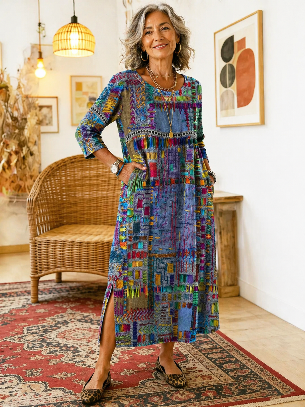 Moira  | Denim Dress with Ethnic Patchwork