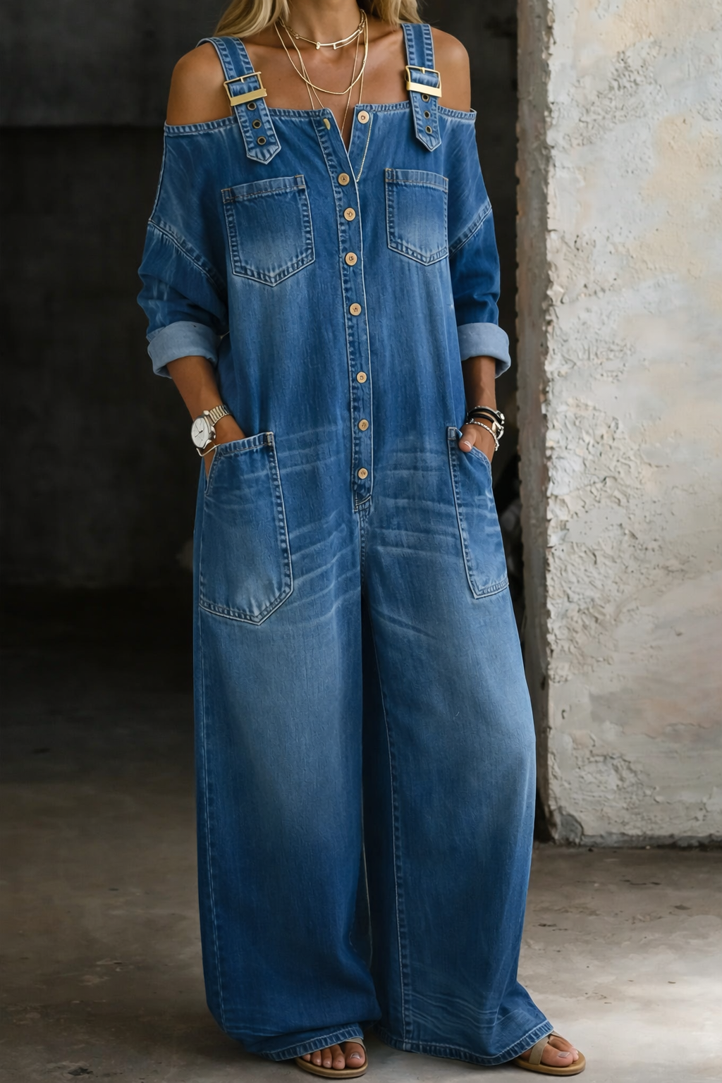 Sophia | Denim Jumpsuit with Off-Shoulder Design