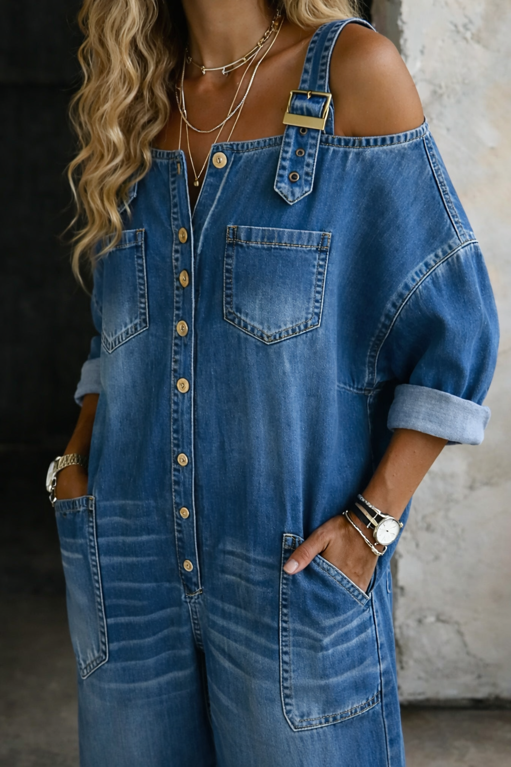 Sophia | Denim Jumpsuit with Off-Shoulder Design