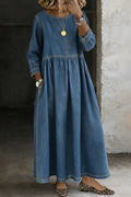 Melissa | Long Denim Dress with Round Neck and Long Sleeves