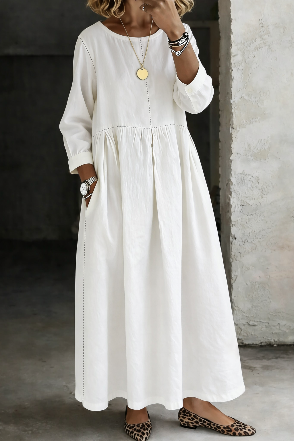 Melissa | Long Denim Dress with Round Neck and Long Sleeves