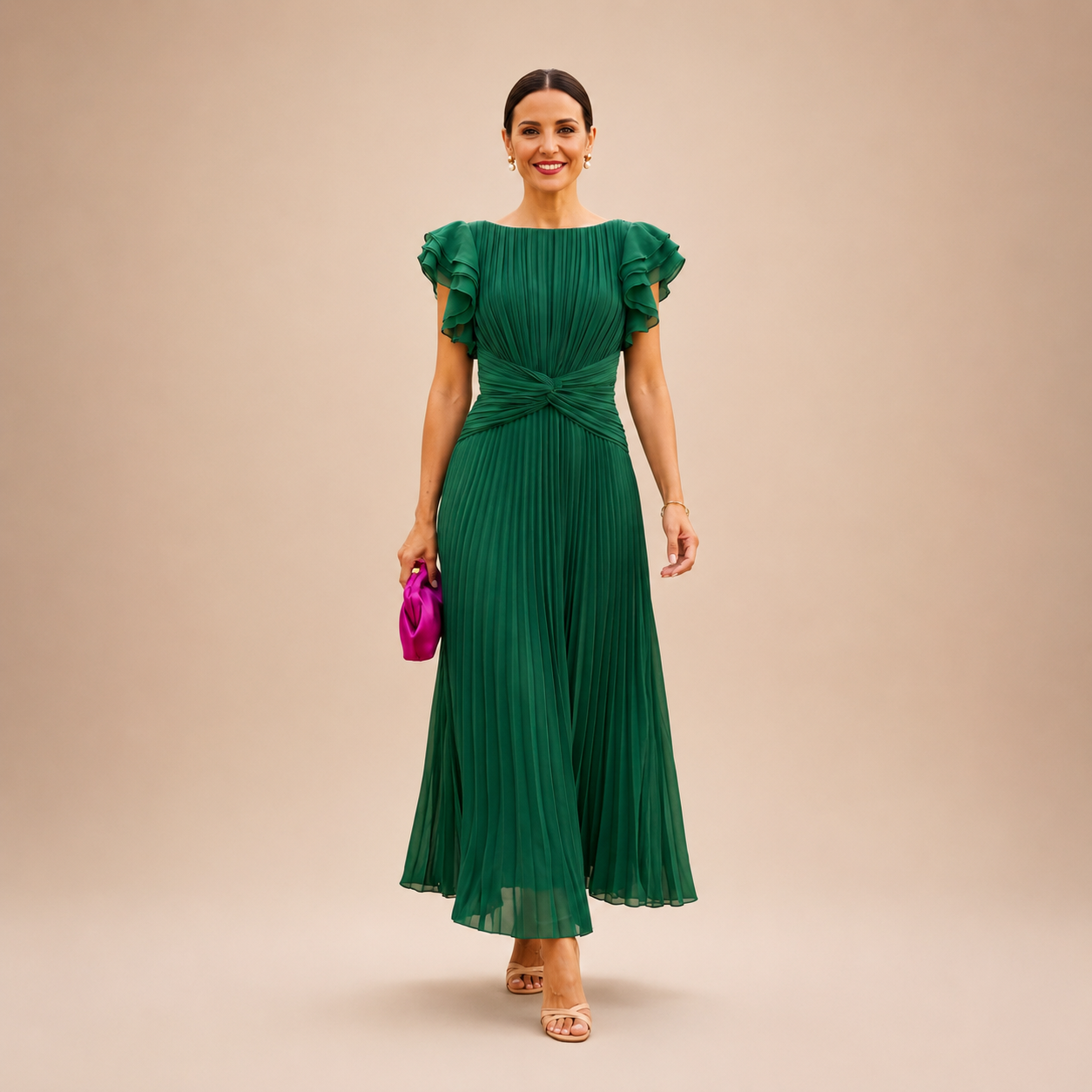 Savannah | Elegant Pleated Maxi Dress with Twist Waist