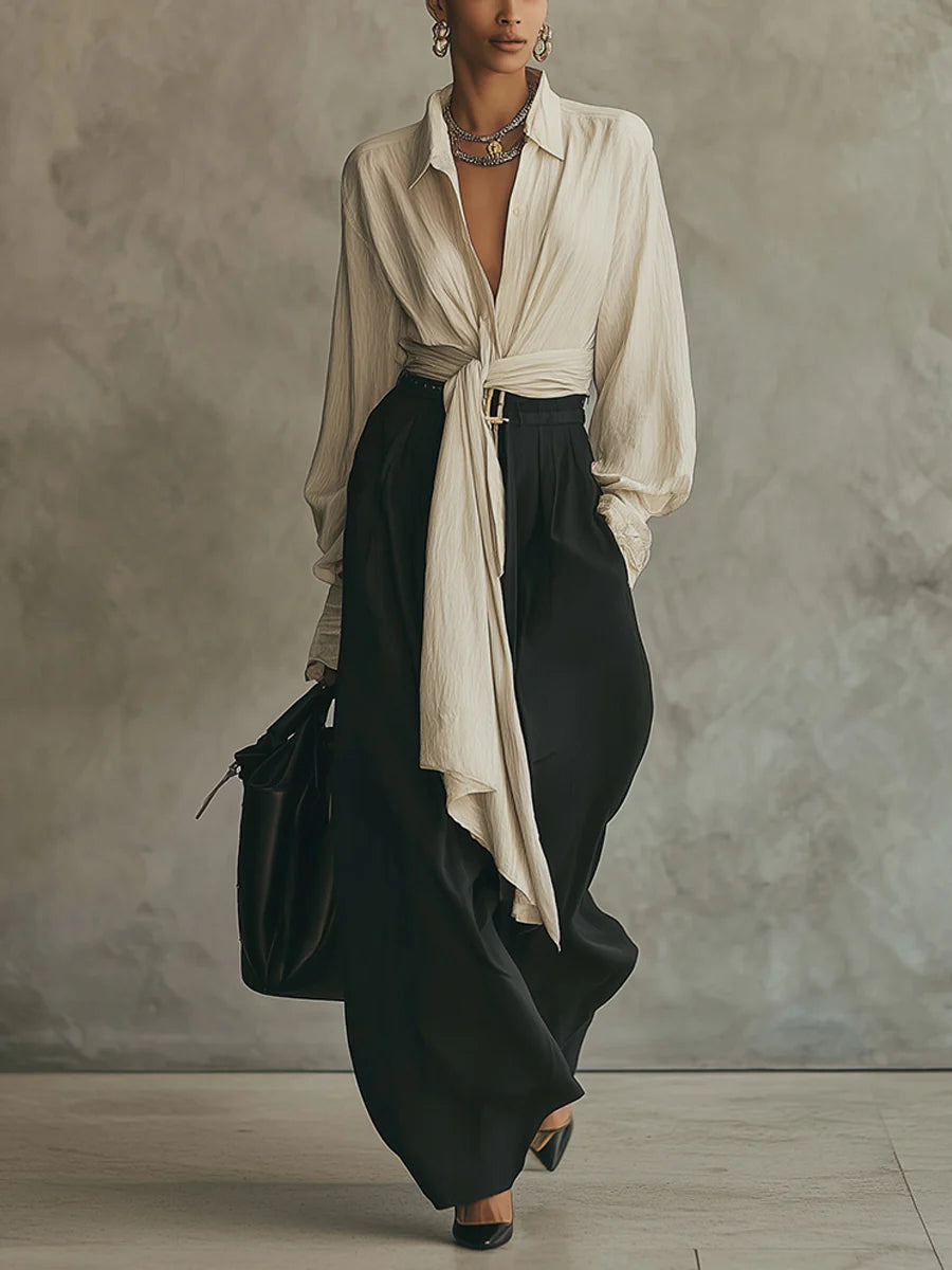 Samantha | Lace-Up Shirt and Trousers Set