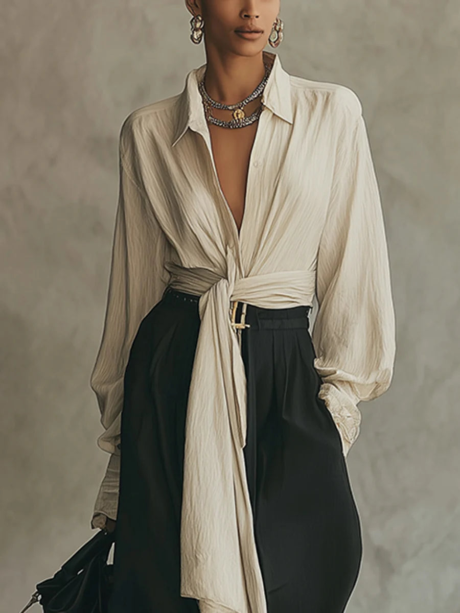 Samantha | Lace-Up Shirt and Trousers Set