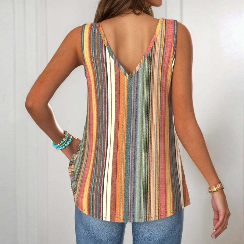 Isaline | Multicolored Striped Tank Top with V-Neck