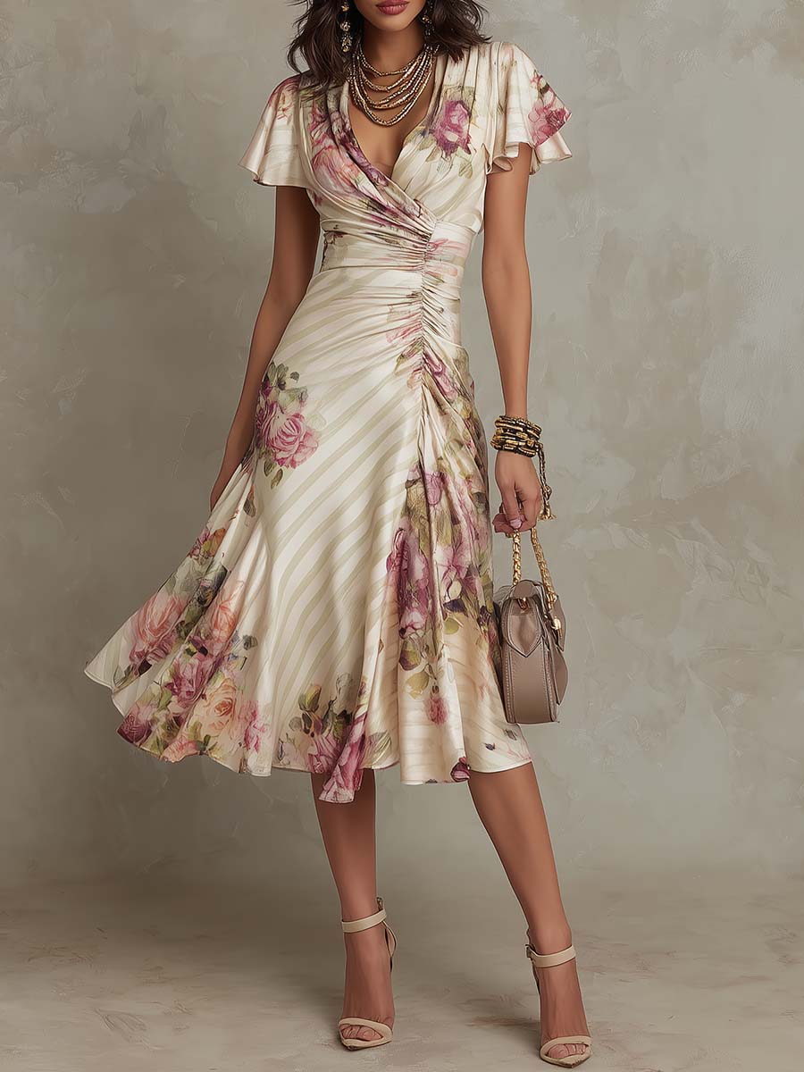 Alba | Floral Ruched Wrap Midi Dress
