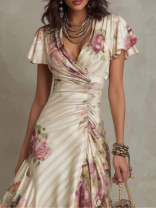 Alba | Floral Ruched Wrap Midi Dress