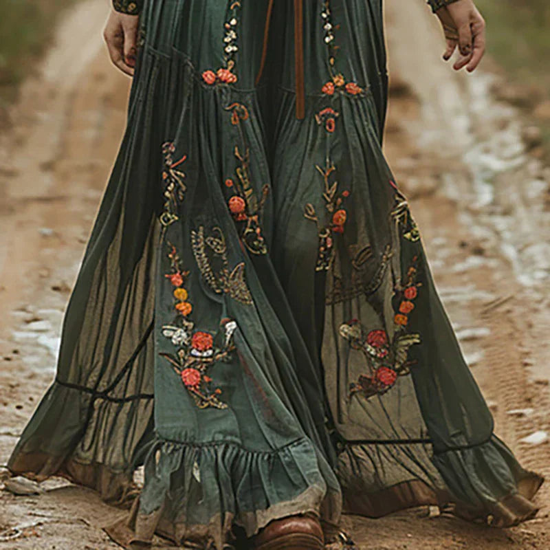 Hyacinth | Women's Bohemian Dress Embroidered V Neck Maxi