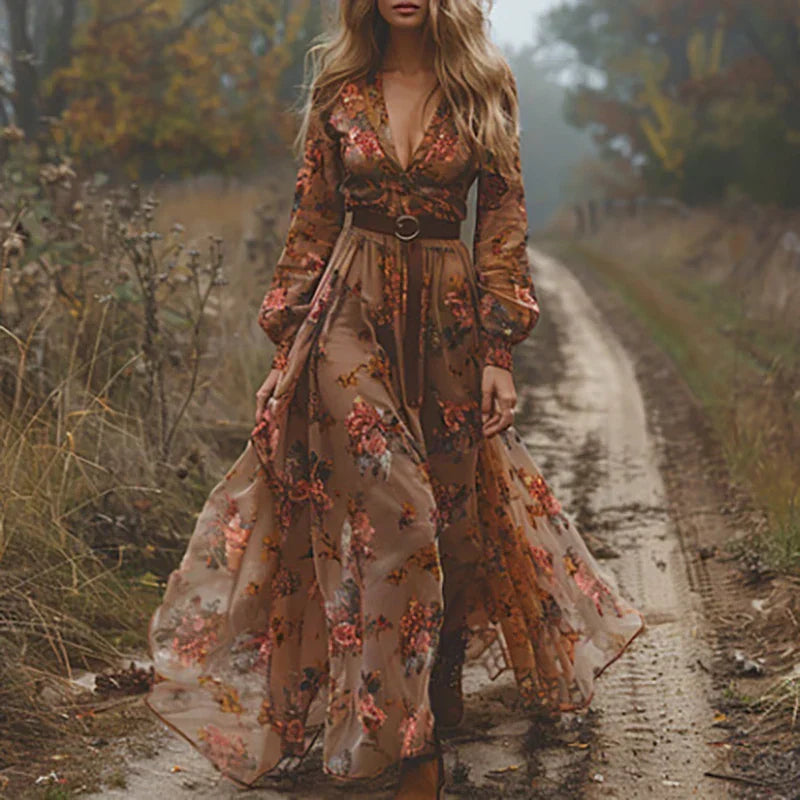 Hyacinth | Women's Bohemian Dress Embroidered V Neck Maxi