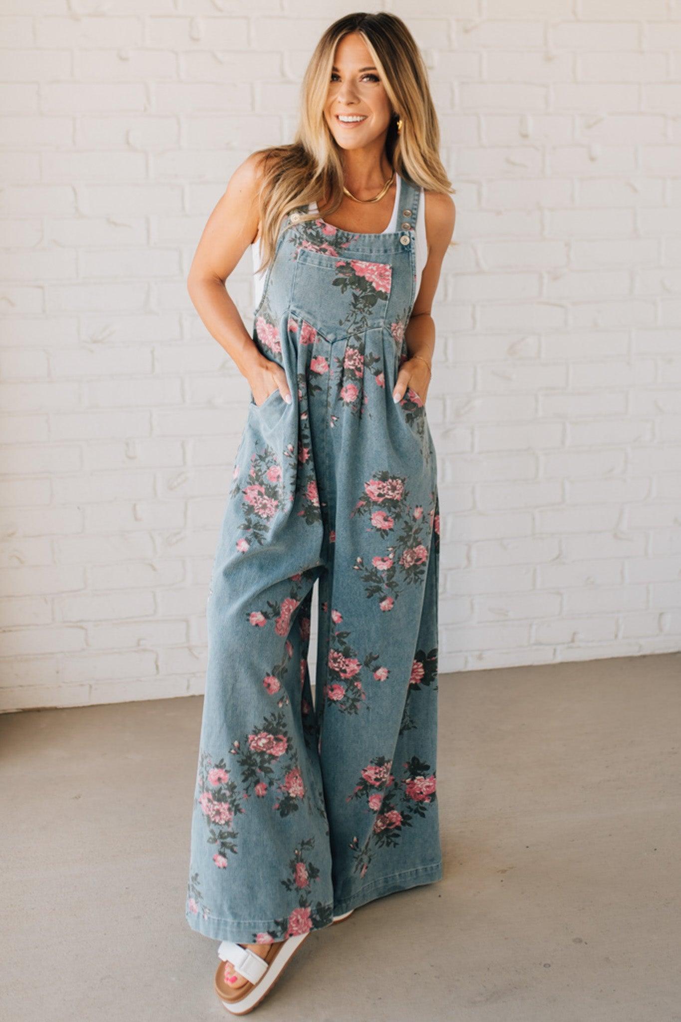 Lilian | Floral Print Denim Overalls