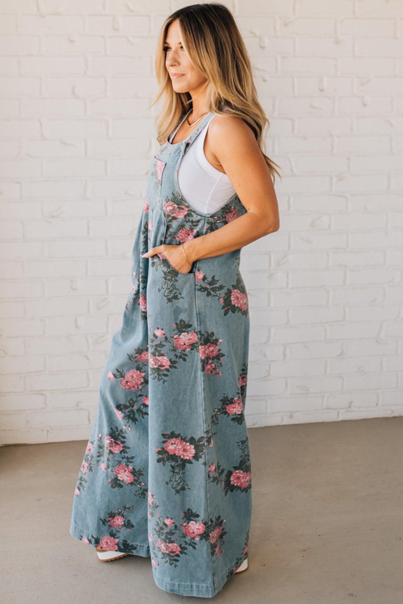 Lilian | Floral Print Denim Overalls